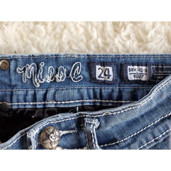 Miss C Women's Skinny Jeans Size 24x30 Blue Mid Rise Flap Pockets Stretch Sequin - Picture 6 of 10